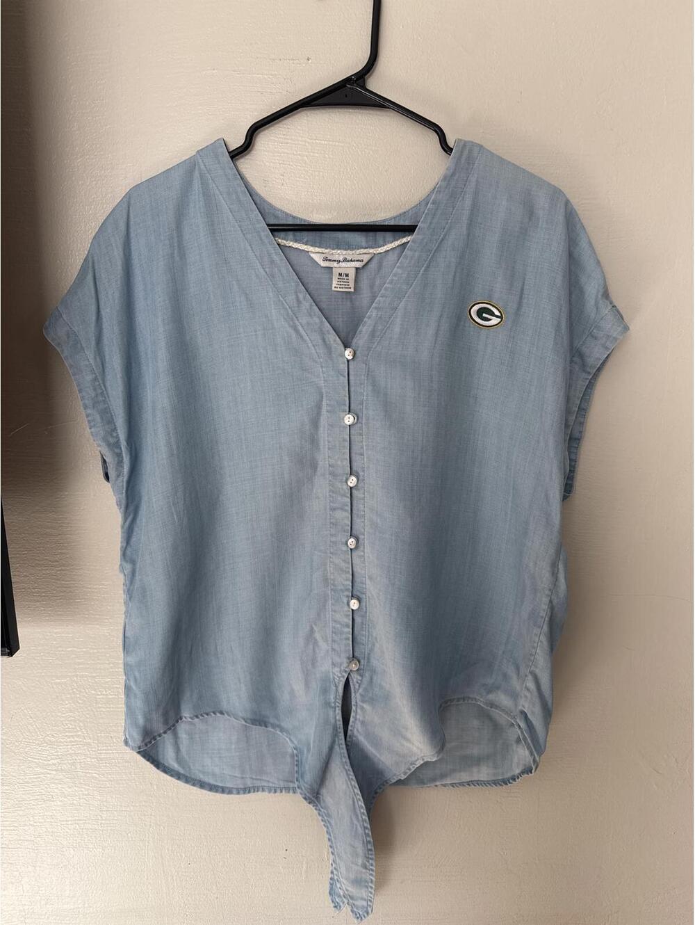 Tommy Bahama Green Bay Packers Linen Blend Button Top Women’s M